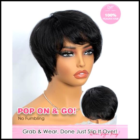 Pixie Cut Human Hair Wig with Bangs Short Glueless Lightweight Daily Wear